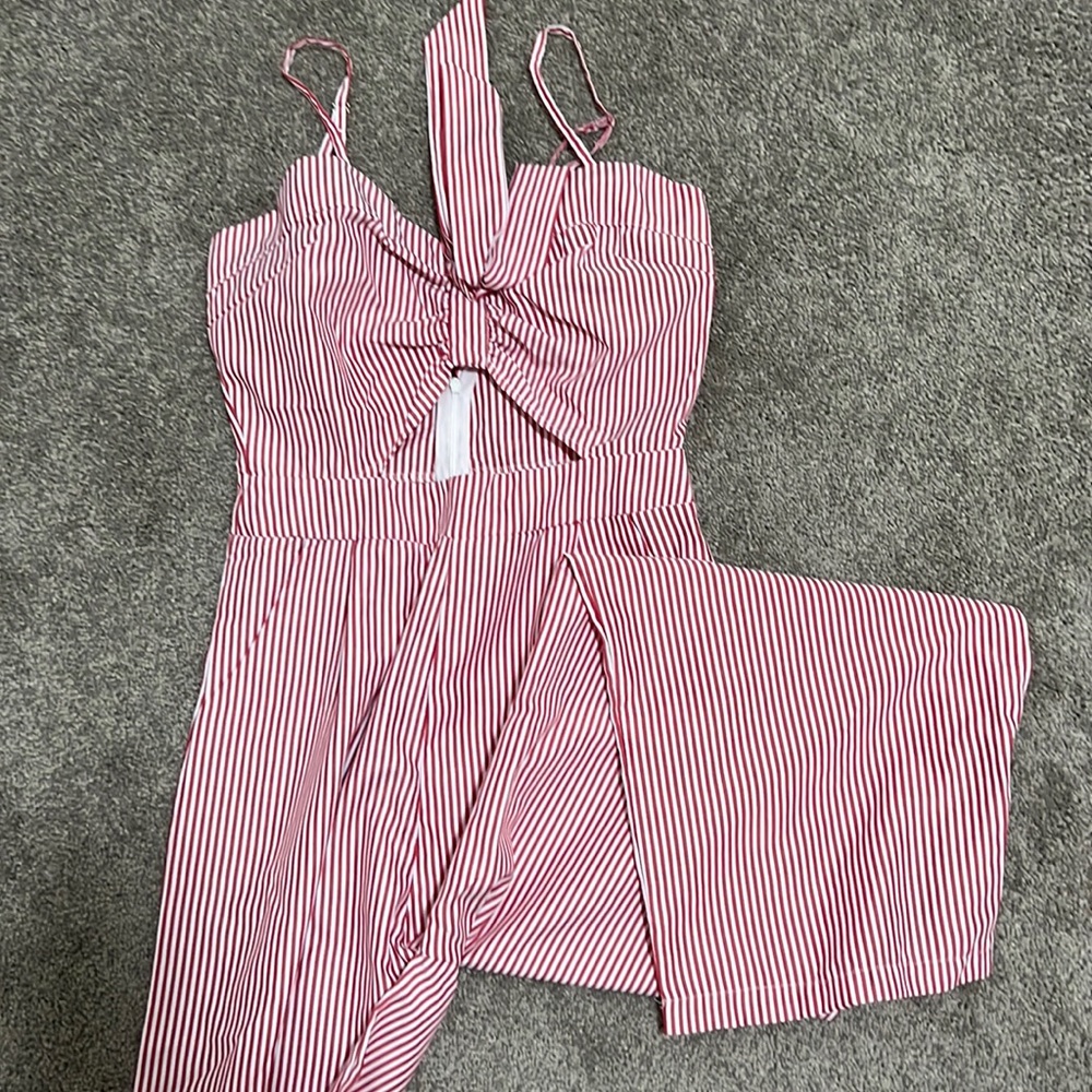 Stripe Keyhole Tie Front Jumpsuit